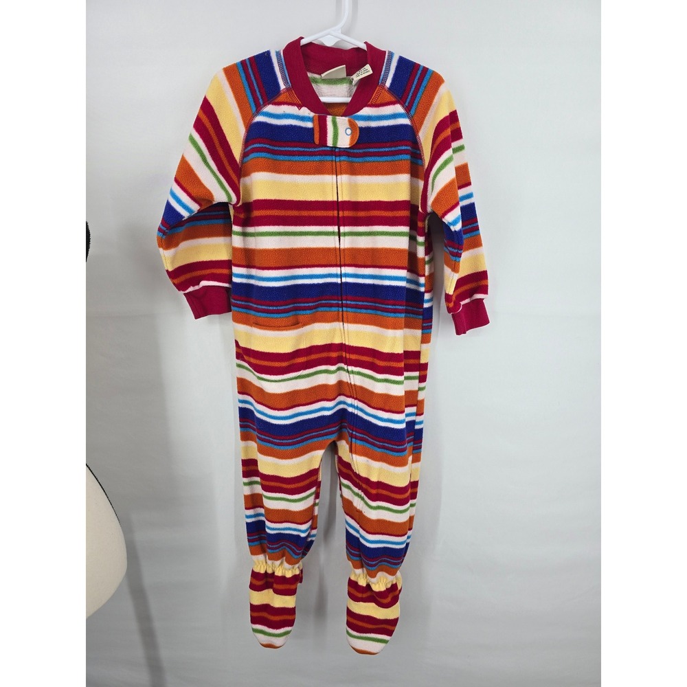LL Bean Toddler Fleece Footed Sleeper 4T Multi Color Stripe Pajamas 0XY75